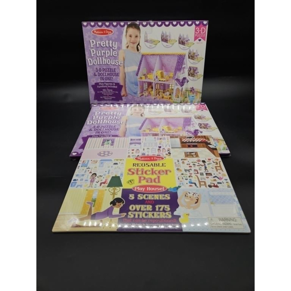 Two (2) Melissa & Doug Play House Dollhouse, Purple (1) Reusable Sticker Pad